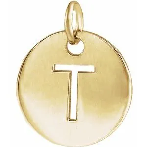 18K Yellow Gold-Plated Sterling Silver Initial T 10 mm Disc Pendant