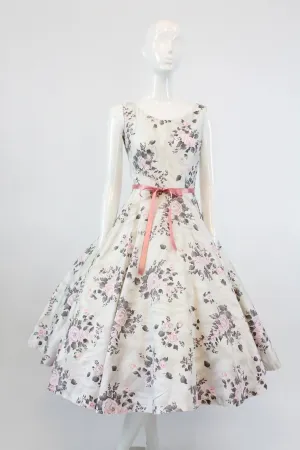 1950s ROSE print cotton dress xs | new spring