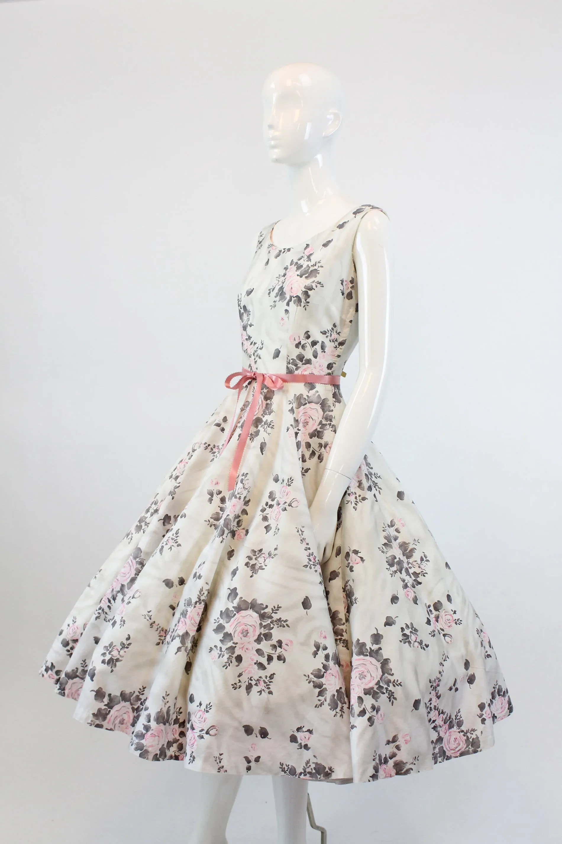 1950s ROSE print cotton dress xs | new spring