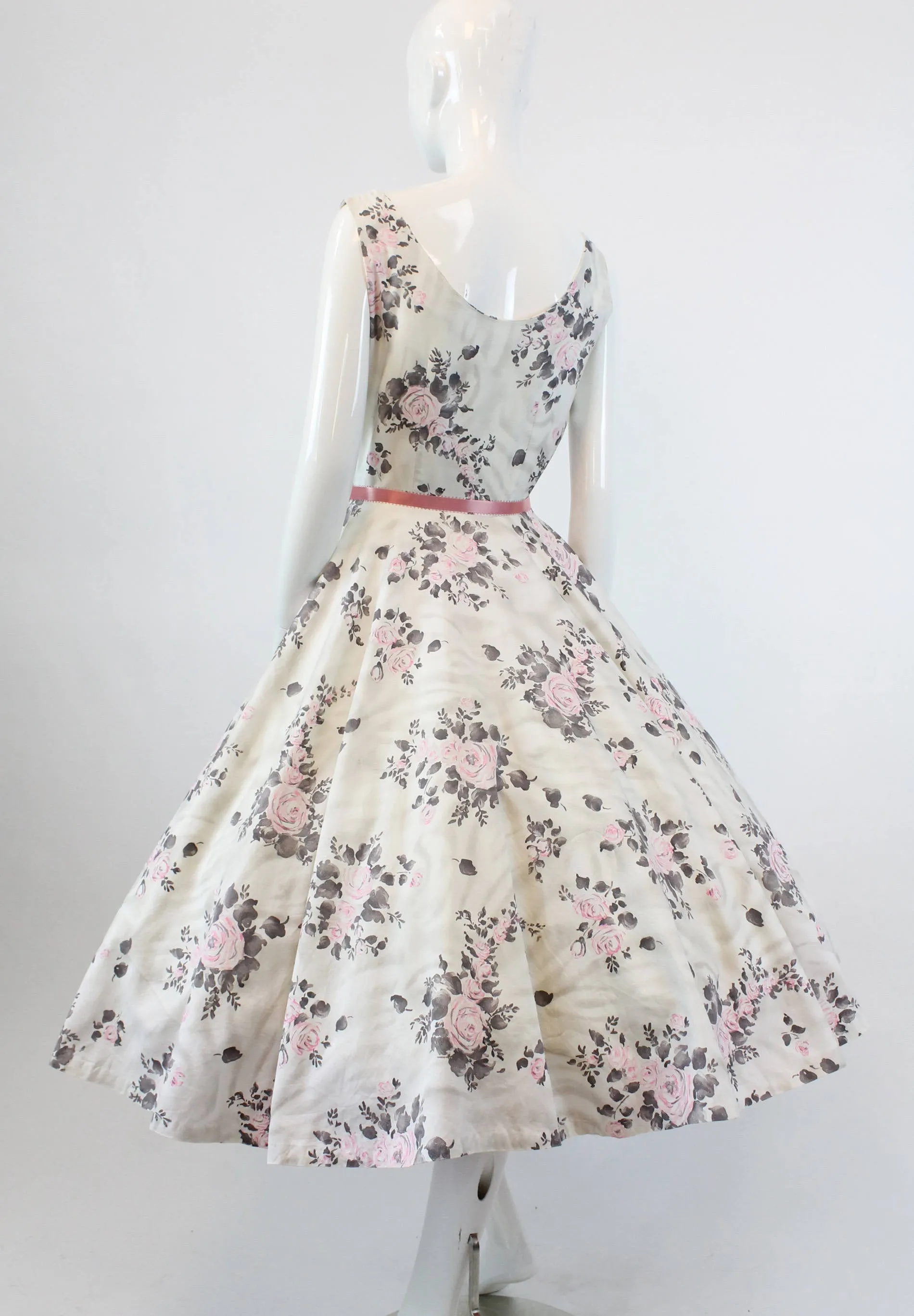 1950s ROSE print cotton dress xs | new spring
