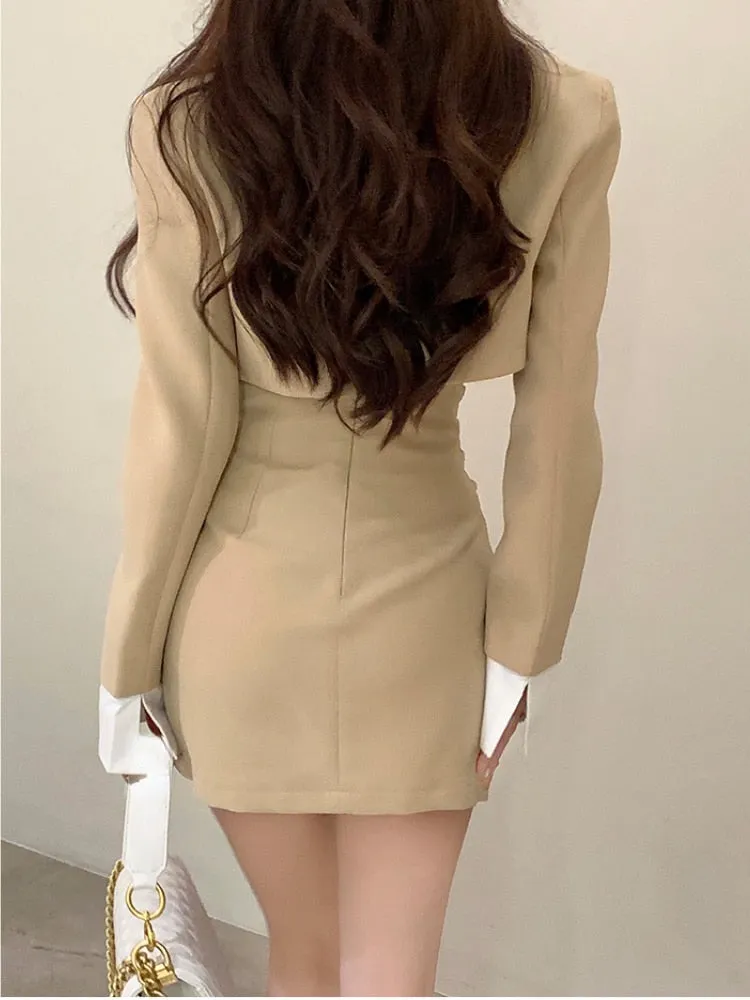 2 Piece Dress Set Women Casual Y2k Crop Tops Elegant Jacket Coats   Mini Skirts Korean Fashion Suits  Autumn Blazers Dress