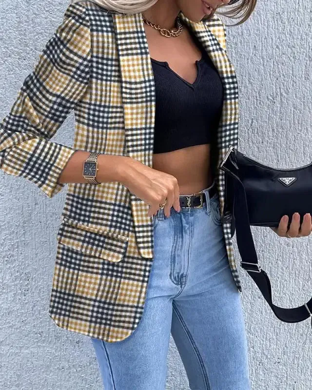 2023 Autumn and Winter Women's New Fashion Commuter Long Sleeve Sexy Printed Suit Casual Comfortable Versatile Coat