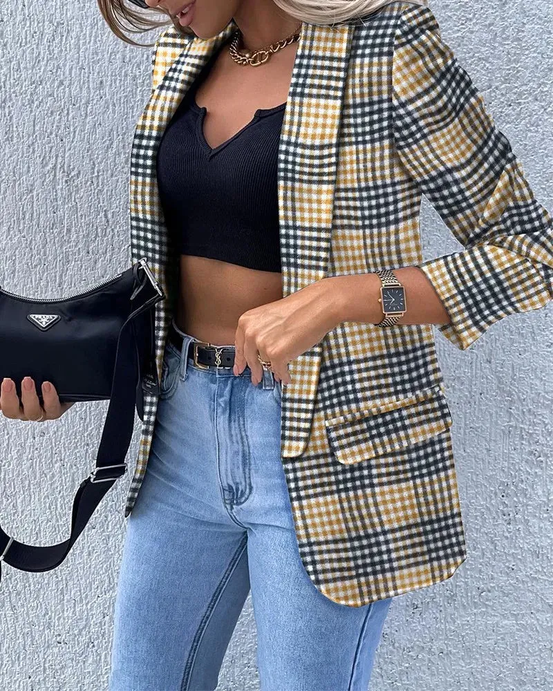 2023 Autumn and Winter Women's New Fashion Commuter Long Sleeve Sexy Printed Suit Casual Comfortable Versatile Coat