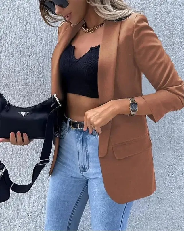 2023 Autumn and Winter Women's New Fashion Commuter Long Sleeve Sexy Printed Suit Casual Comfortable Versatile Coat