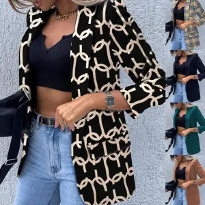 2023 Autumn and Winter Women's New Fashion Commuter Long Sleeve Sexy Printed Suit Casual Comfortable Versatile Coat