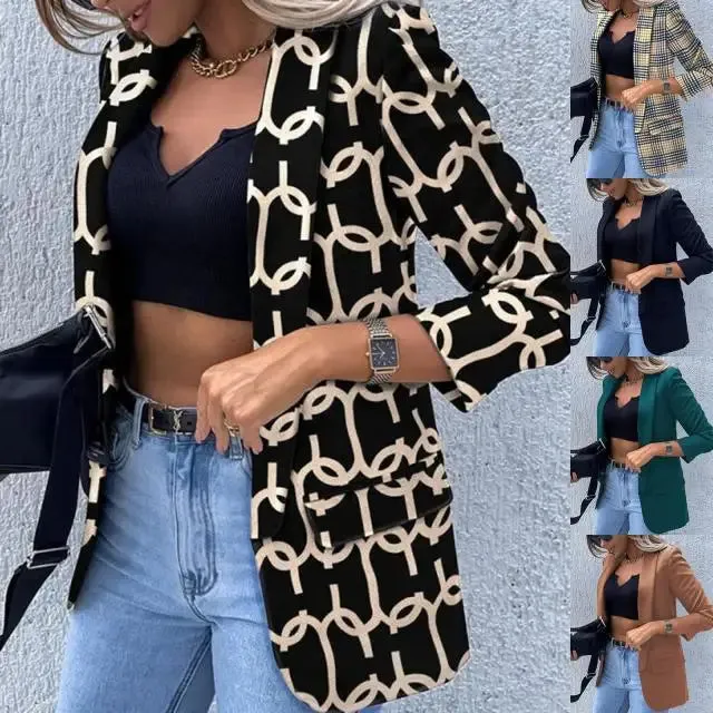 2023 Autumn and Winter Women's New Fashion Commuter Long Sleeve Sexy Printed Suit Casual Comfortable Versatile Coat
