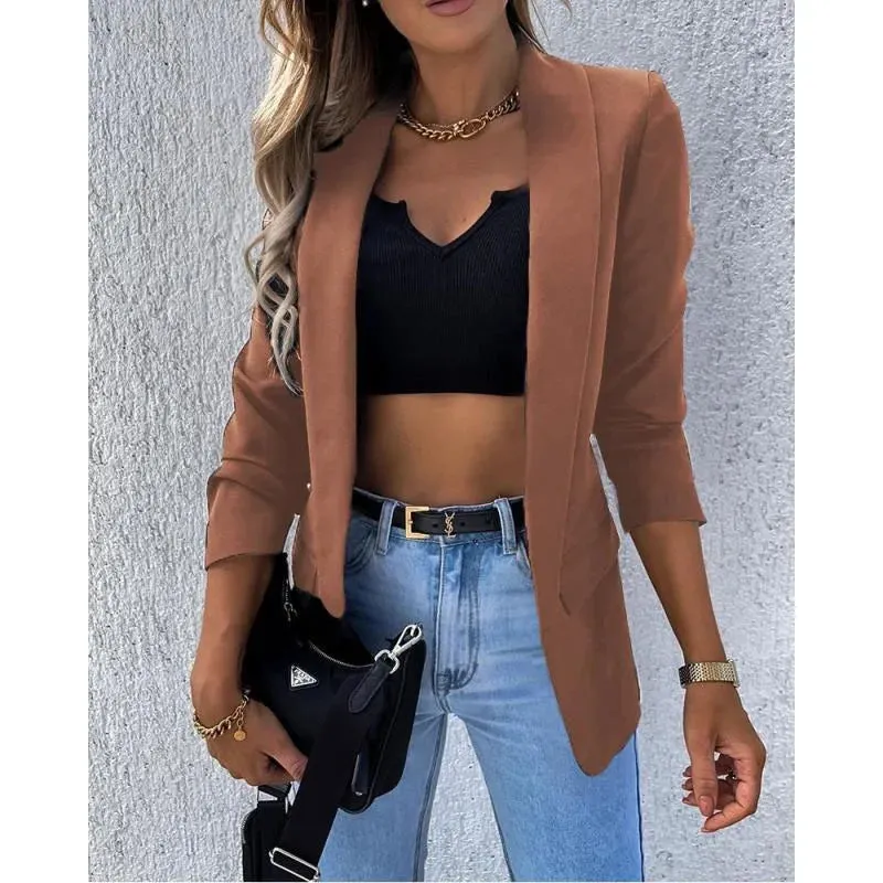 2023 Autumn and Winter Women's New Fashion Commuter Long Sleeve Sexy Printed Suit Casual Comfortable Versatile Coat