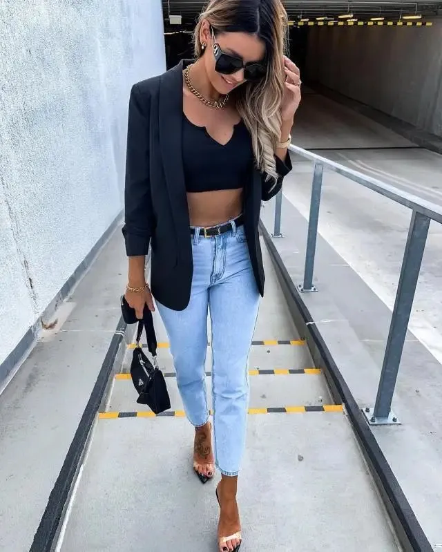 2023 Autumn and Winter Women's New Fashion Commuter Long Sleeve Sexy Printed Suit Casual Comfortable Versatile Coat