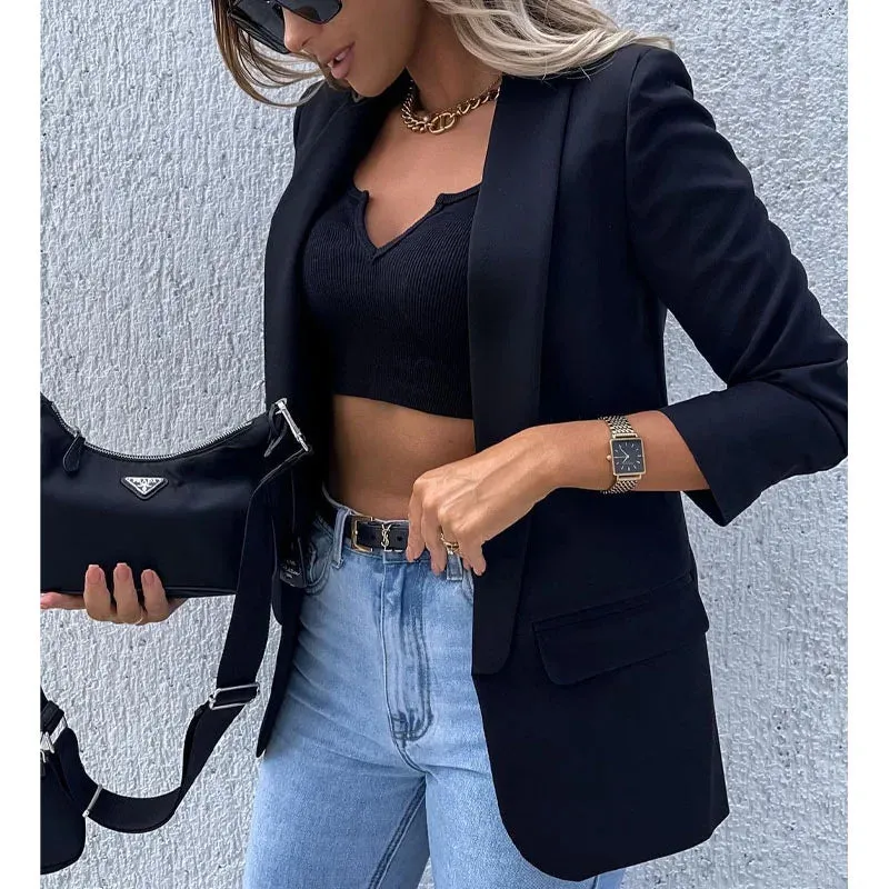2023 Autumn and Winter Women's New Fashion Commuter Long Sleeve Sexy Printed Suit Casual Comfortable Versatile Coat