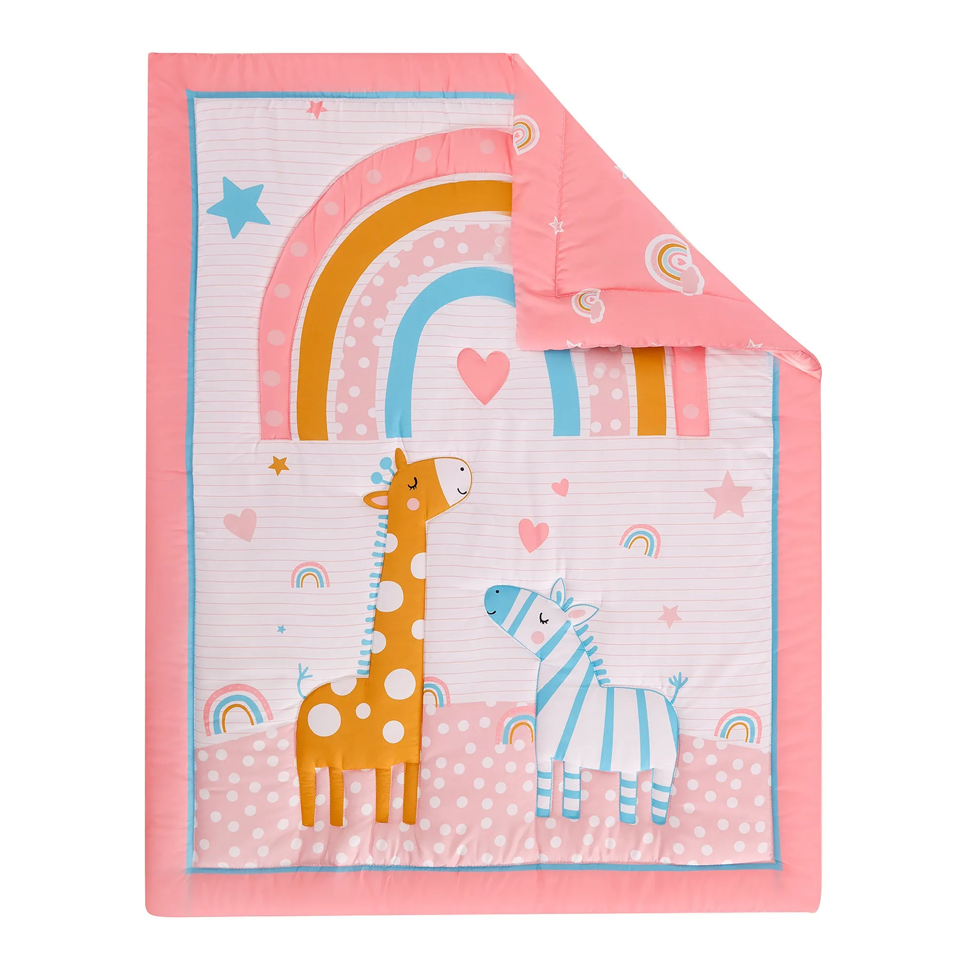 5-piece crib bedding set with giraffe theme, pink sheet for new born.