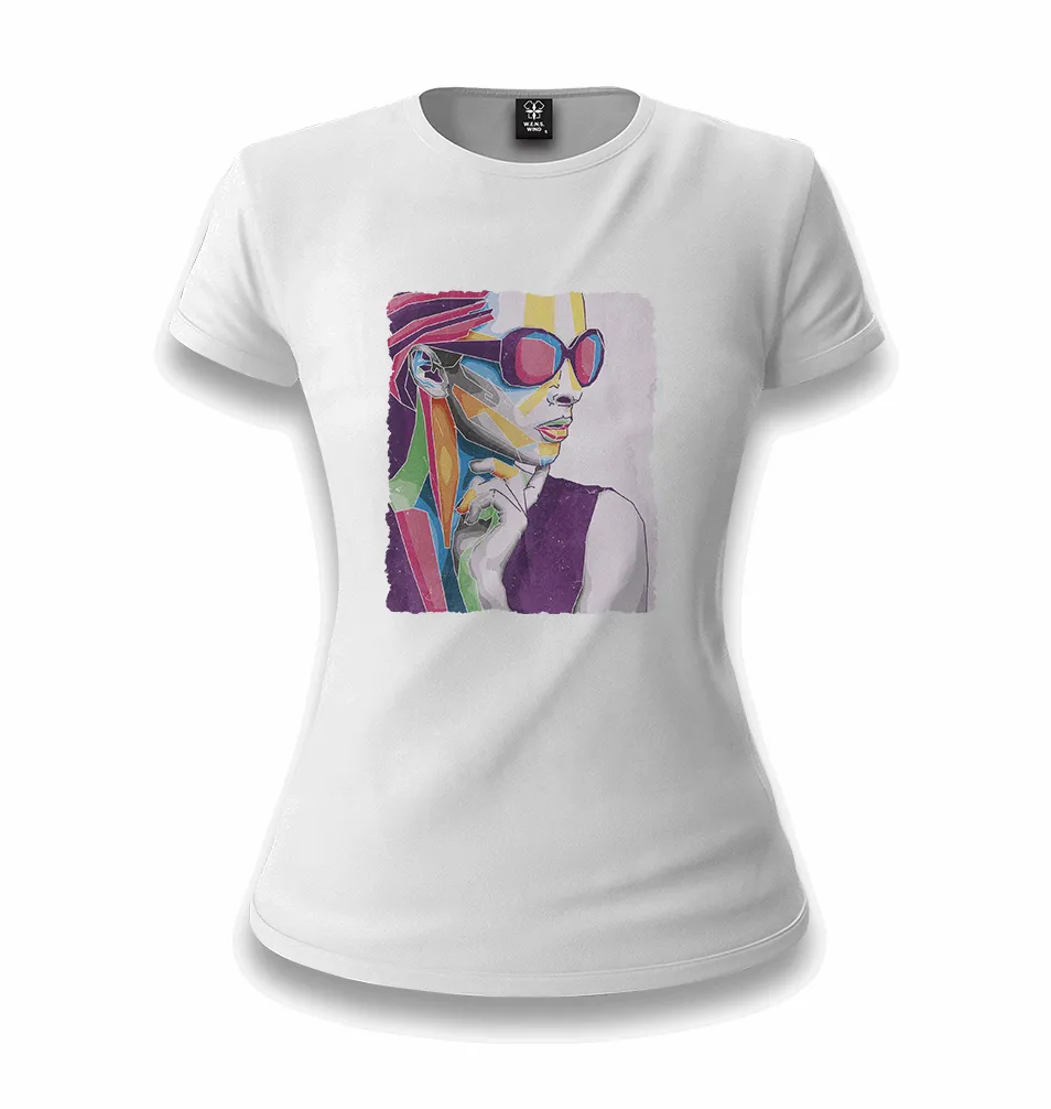 A Woman Silhouette Made out of Shapes White Women T-shirt
