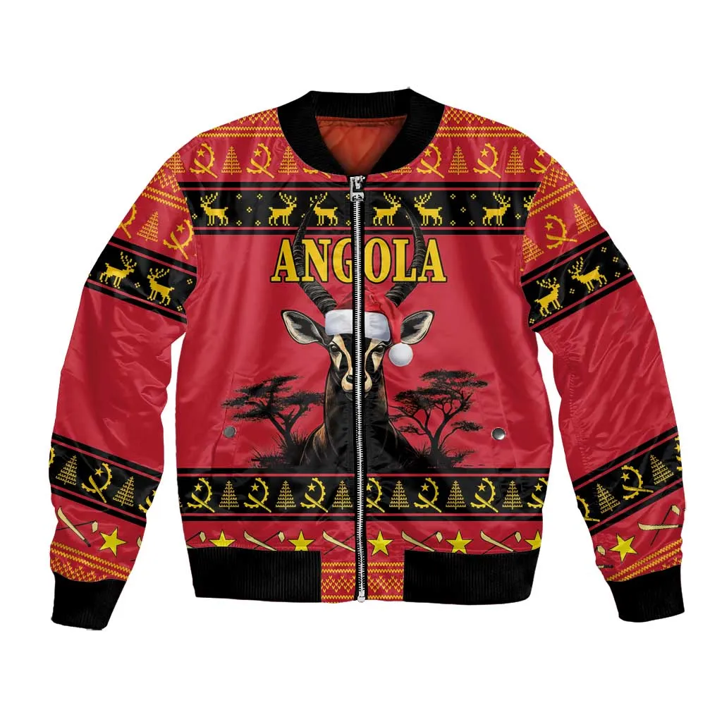 Afro Angola Giant Sable Antelope Christmas Bomber Jacket Virtus Unita Fortior Feliz Natal LT18
