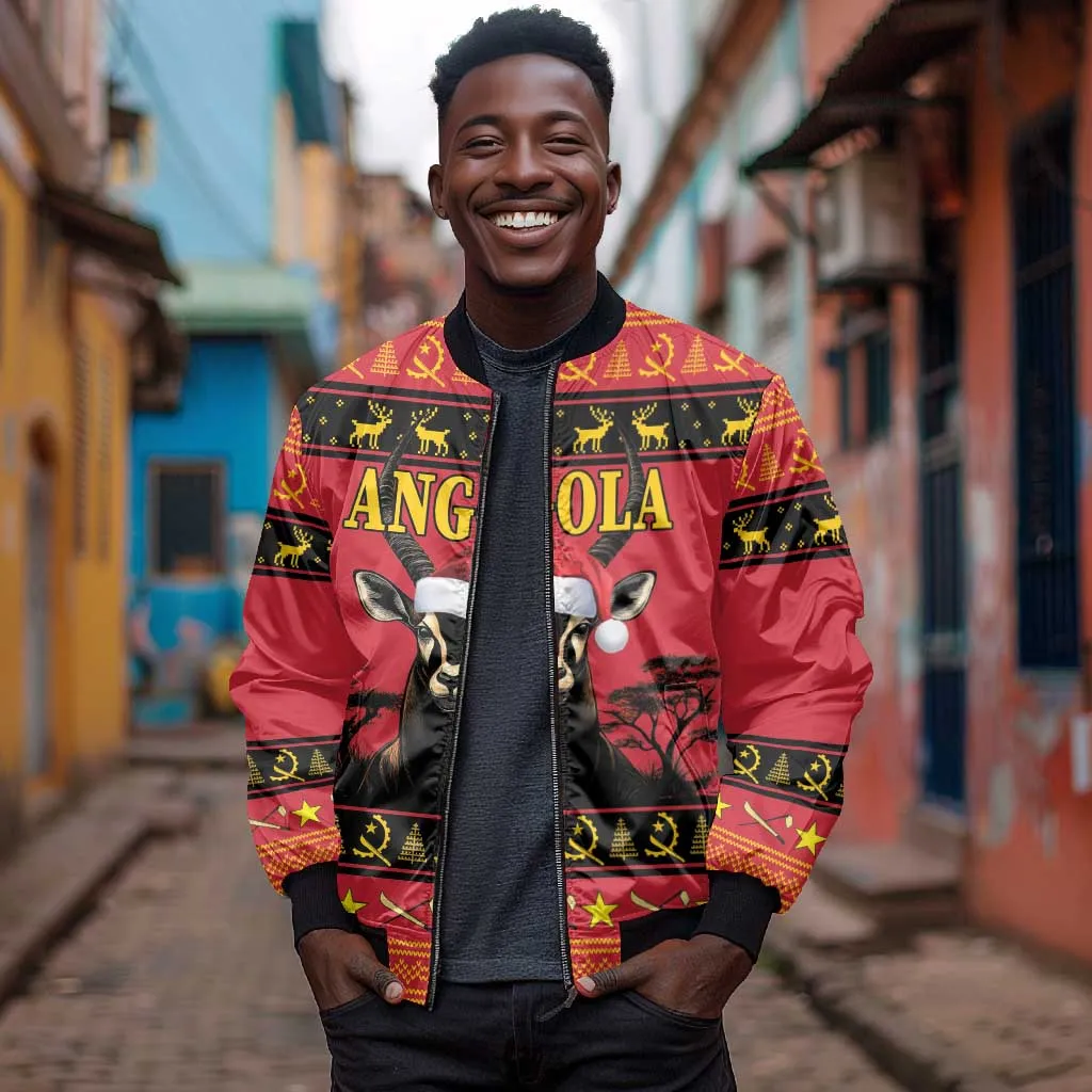 Afro Angola Giant Sable Antelope Christmas Bomber Jacket Virtus Unita Fortior Feliz Natal LT18