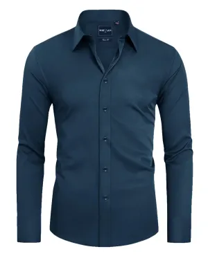 Alimens & Gentle Stain Sheild Dress Shirts for Men Slim Fit Mens Dress Shirts Long Sleeve Button Down Shirt Men Shirts Slim Fit Dress Shirts for Men Medium Light Navy