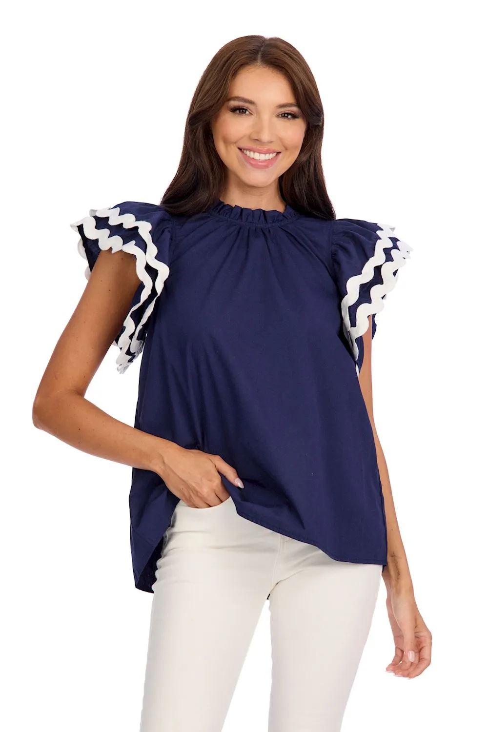 Angie Ric-Rac Top - Navy by Mud Pie