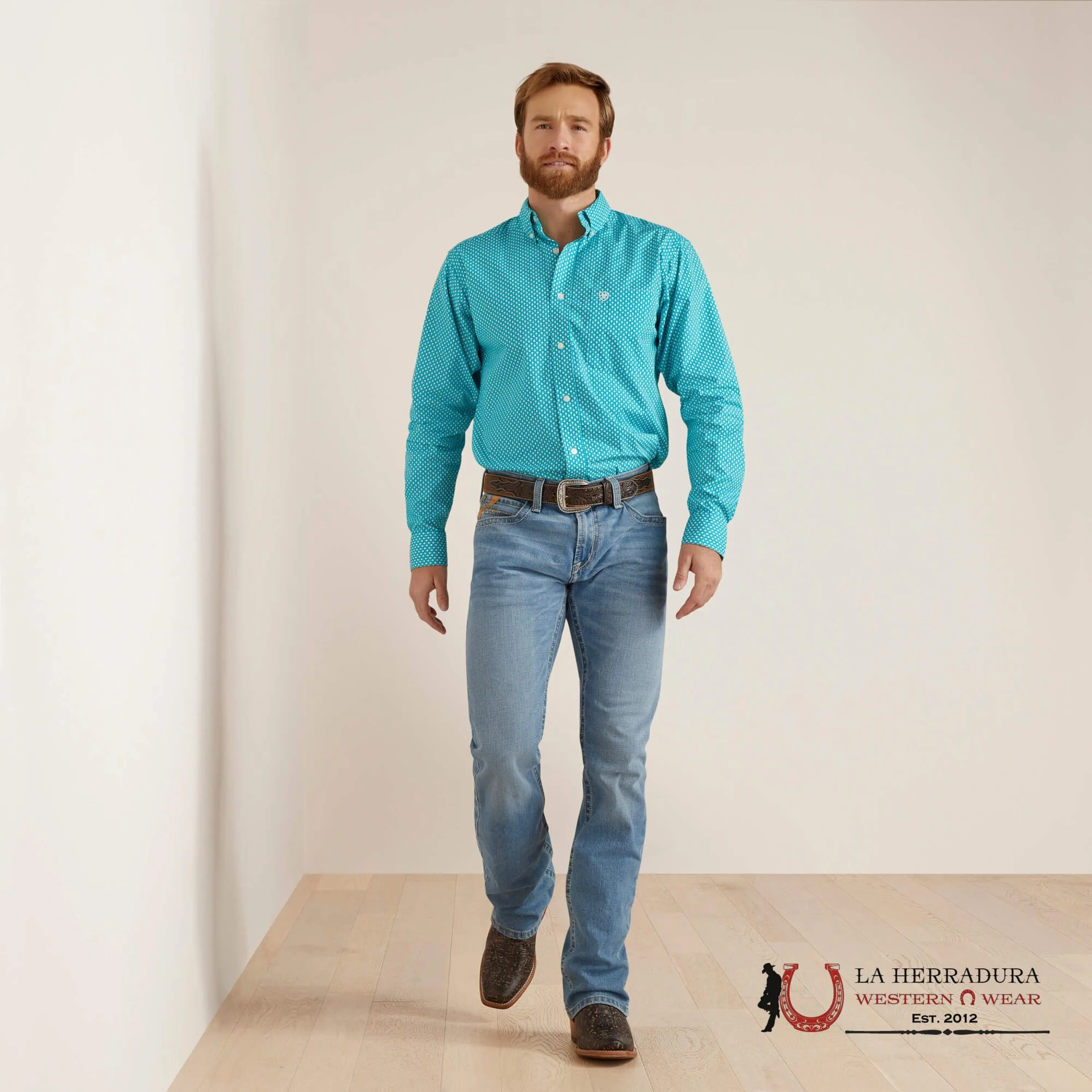 ARIAT BLAINE FITTED LONG SLEEVE SHIRT LANAI TURQUOISE - 6193