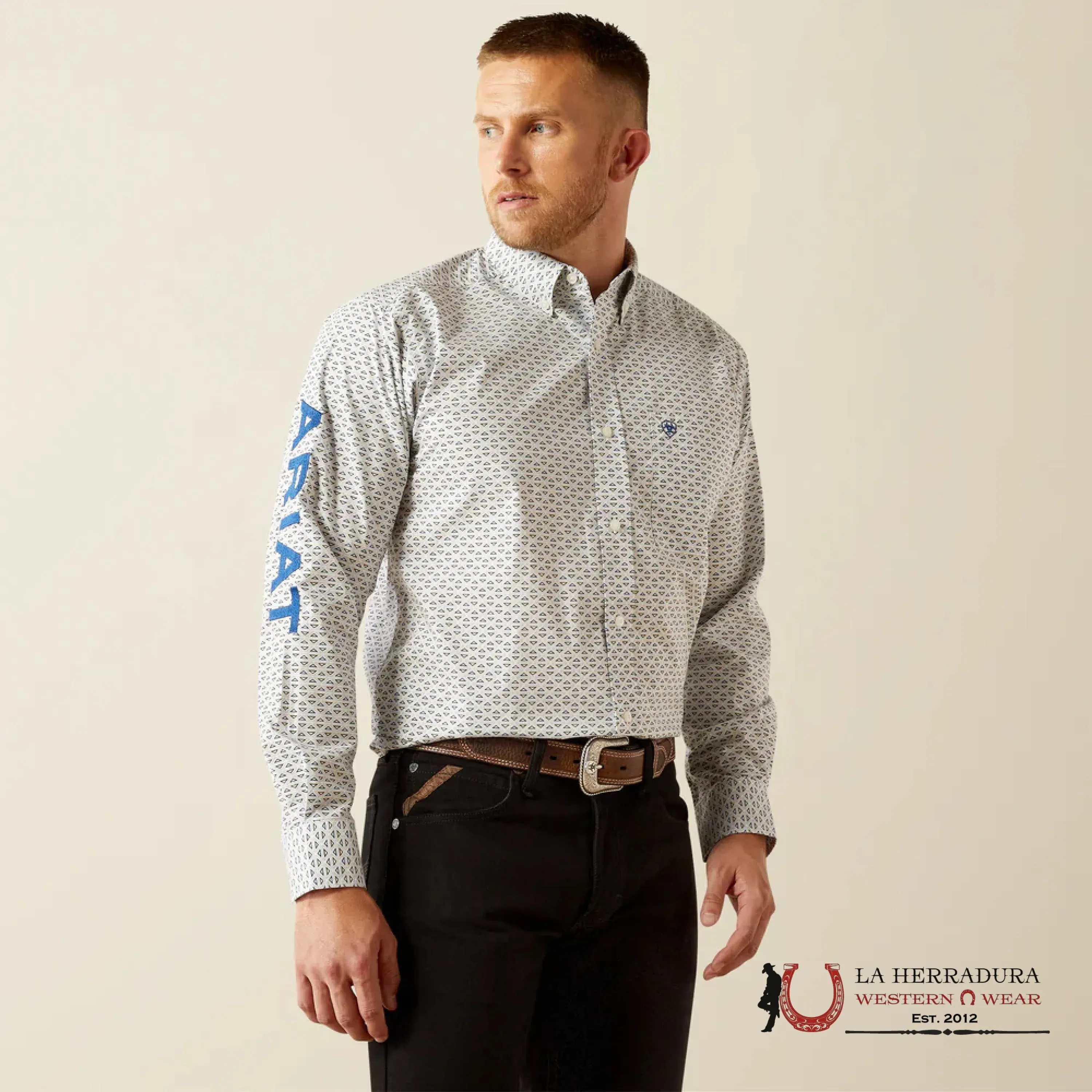ARIAT CLASSIC FIT LONG SLEEVE MENS SHIRT TEAM DREW BLUE/NAVY - 4667