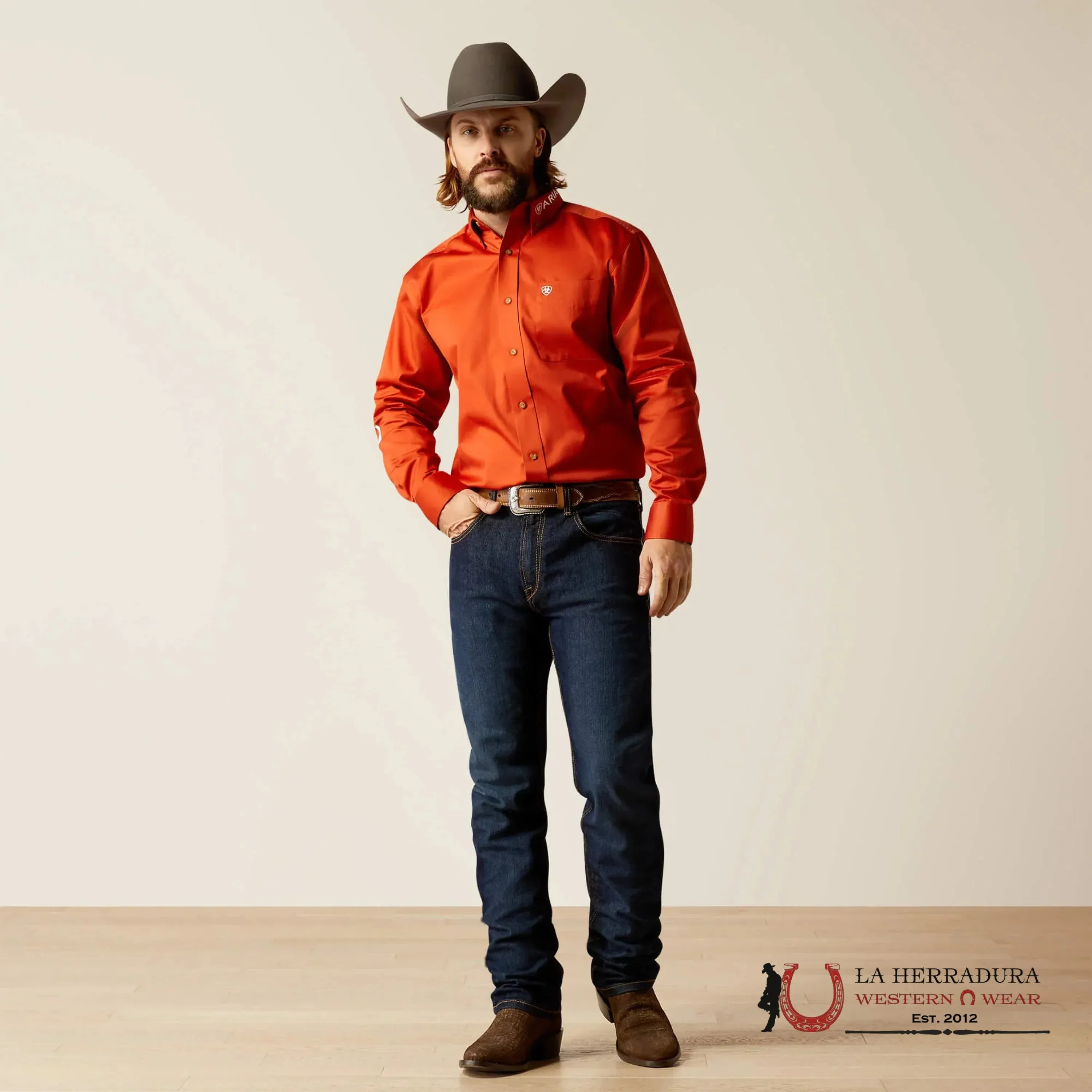 ARIAT CLASSIC TEAM LOGO DARK ORANGE LONG SLEEVE SHIRT-2823