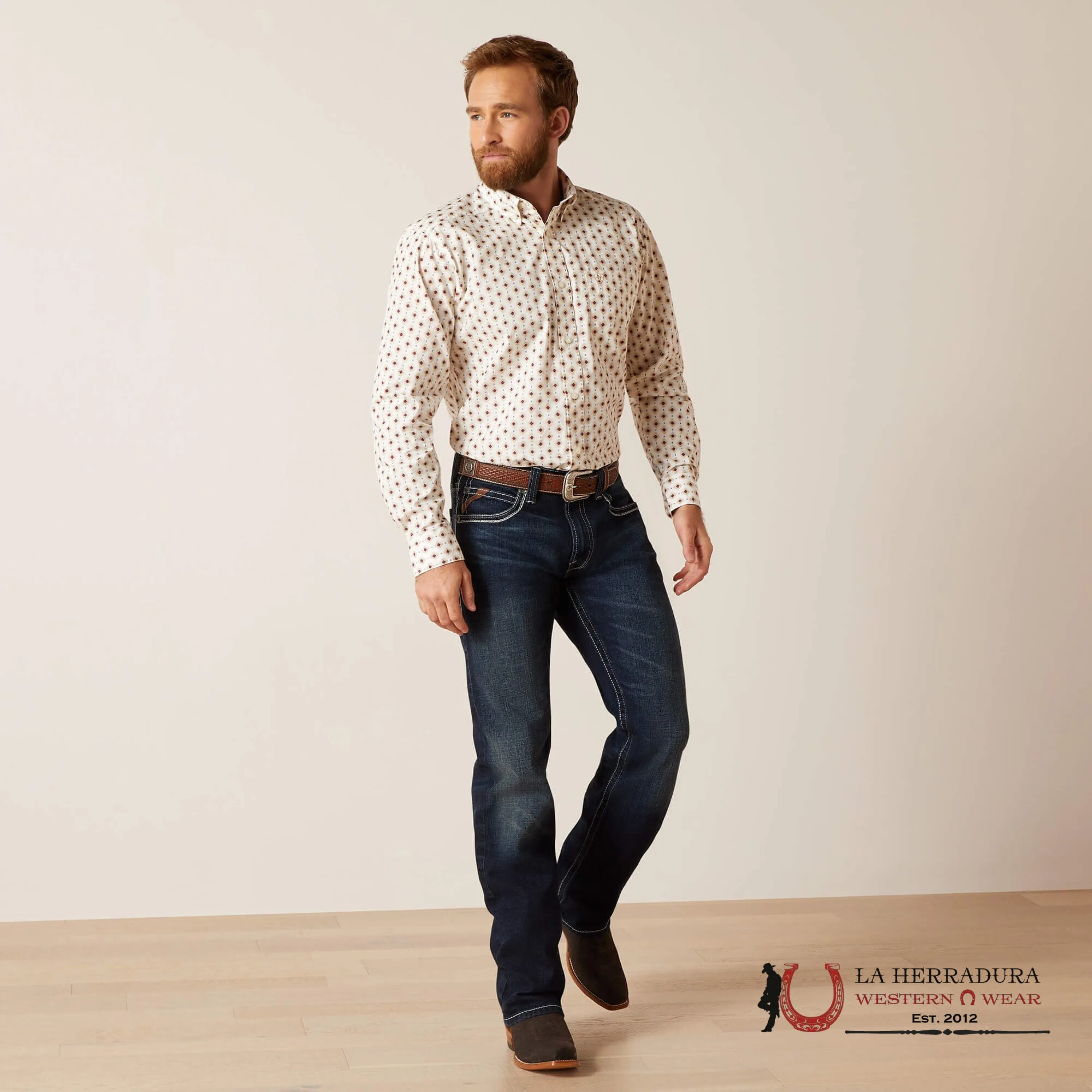 ARIAT NATEN FITTED LONG SLEEVE SHIRT WHITE - 7374