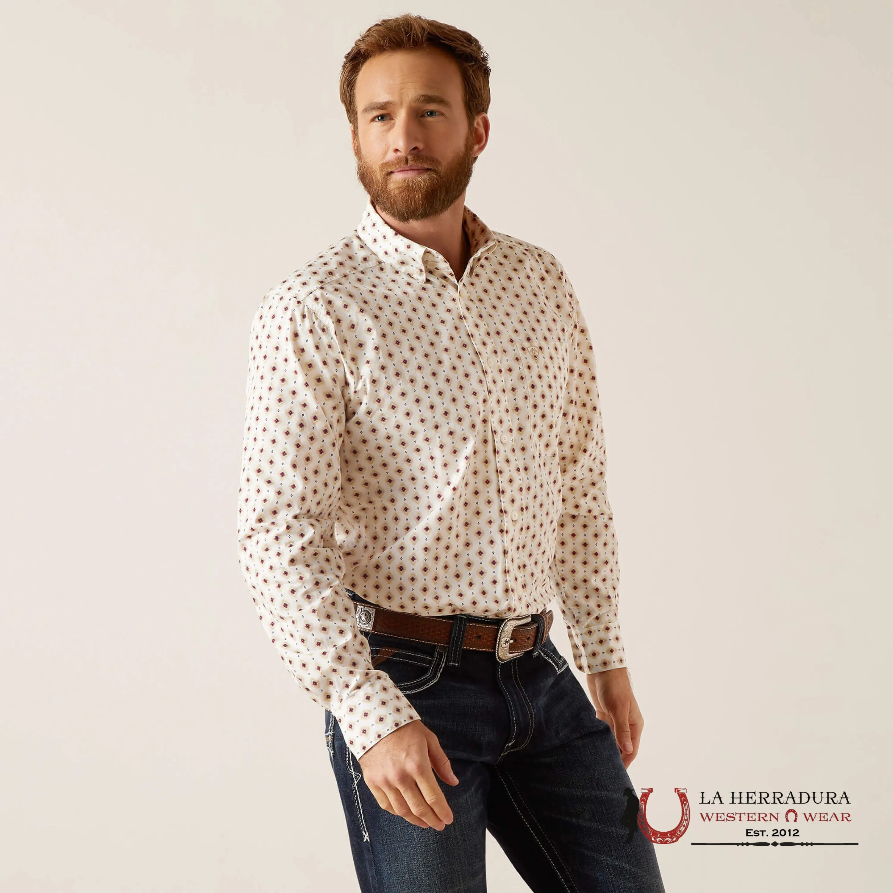 ARIAT NATEN FITTED LONG SLEEVE SHIRT WHITE - 7374