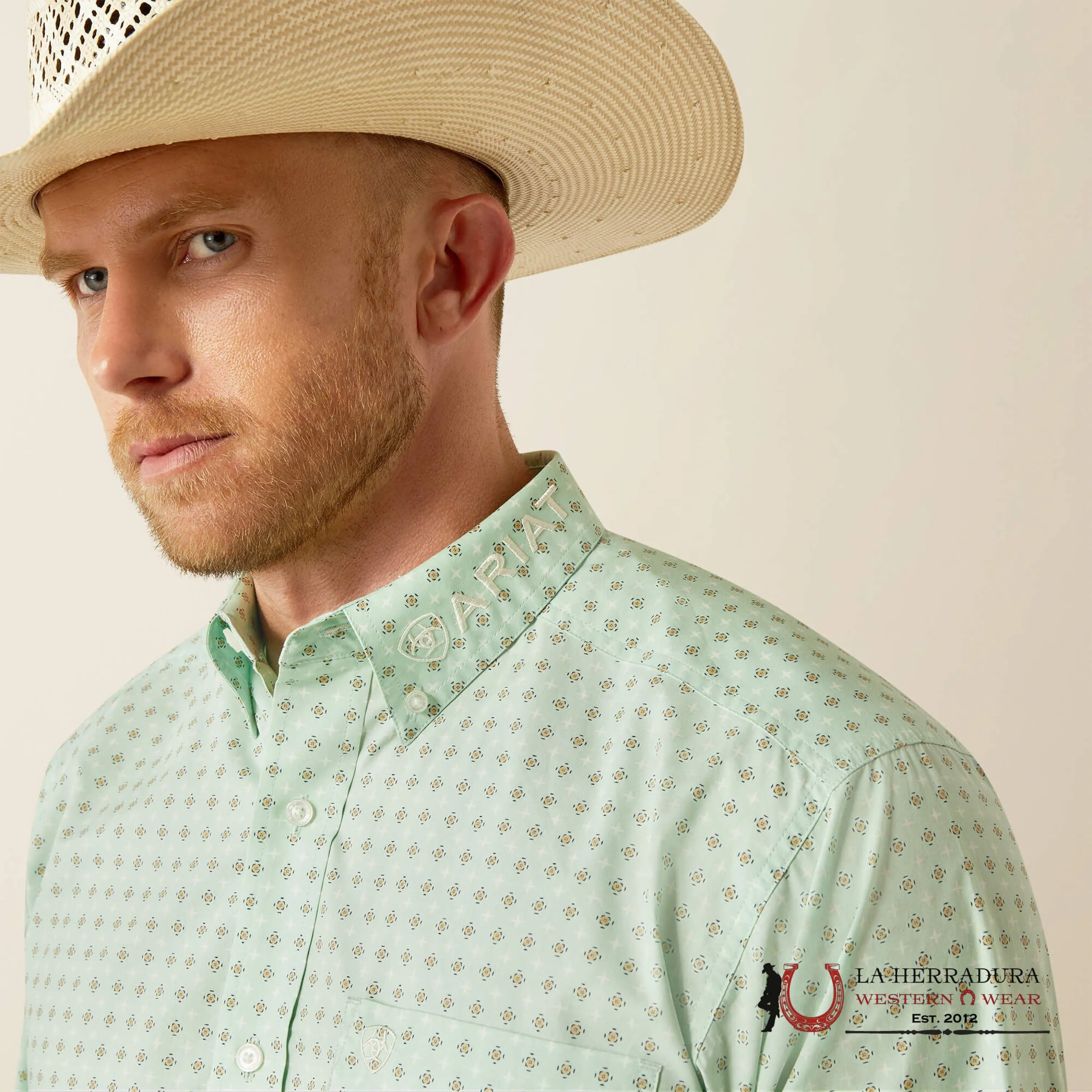 ARIAT TEAM PIERSON LONG SLEEVE SHIRT LIGHT GREEN/WHITE CLASSIC FIT - 4733