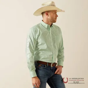 ARIAT TEAM PIERSON LONG SLEEVE SHIRT LIGHT GREEN/WHITE CLASSIC FIT - 4733