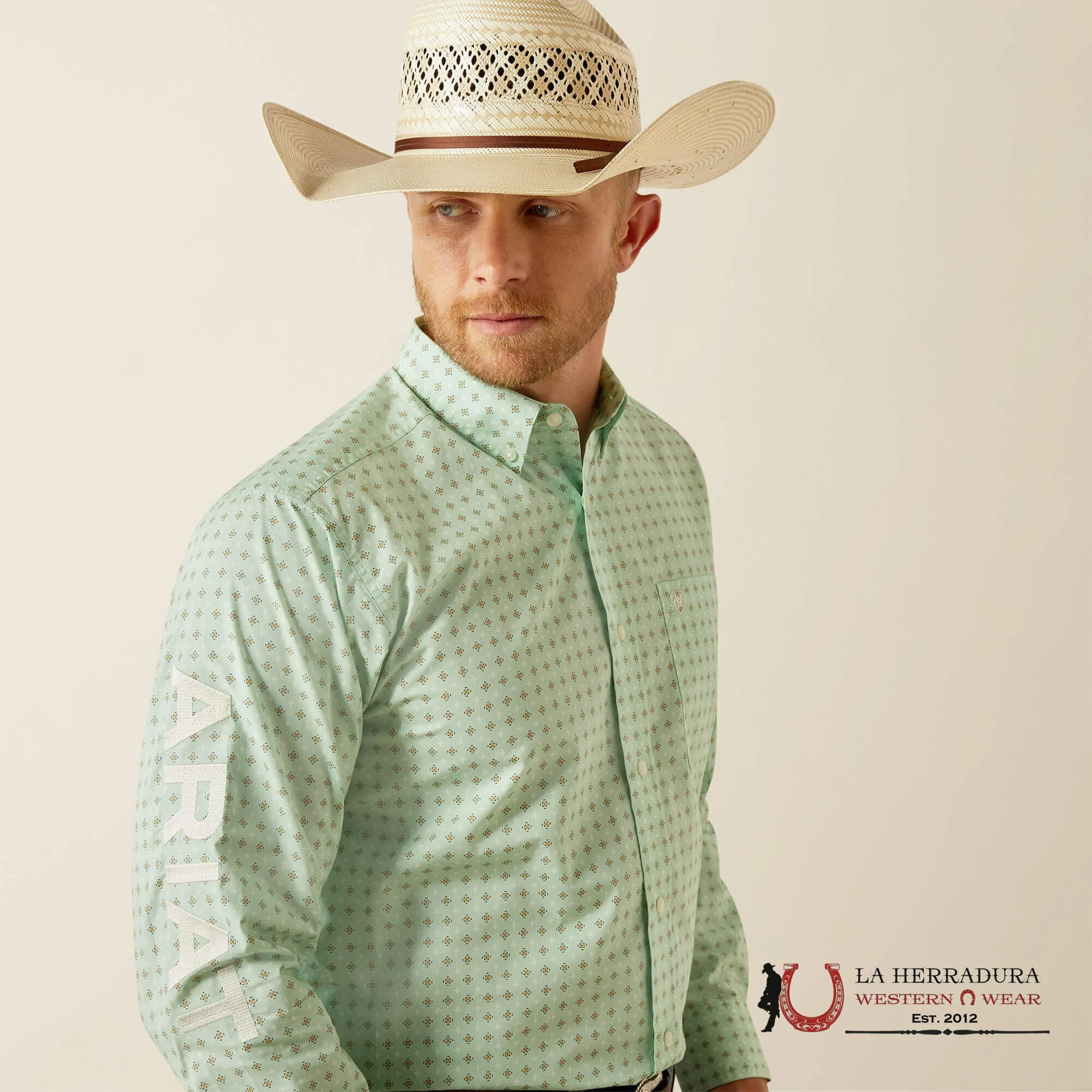 ARIAT TEAM PIERSON LONG SLEEVE SHIRT LIGHT GREEN/WHITE CLASSIC FIT - 4733