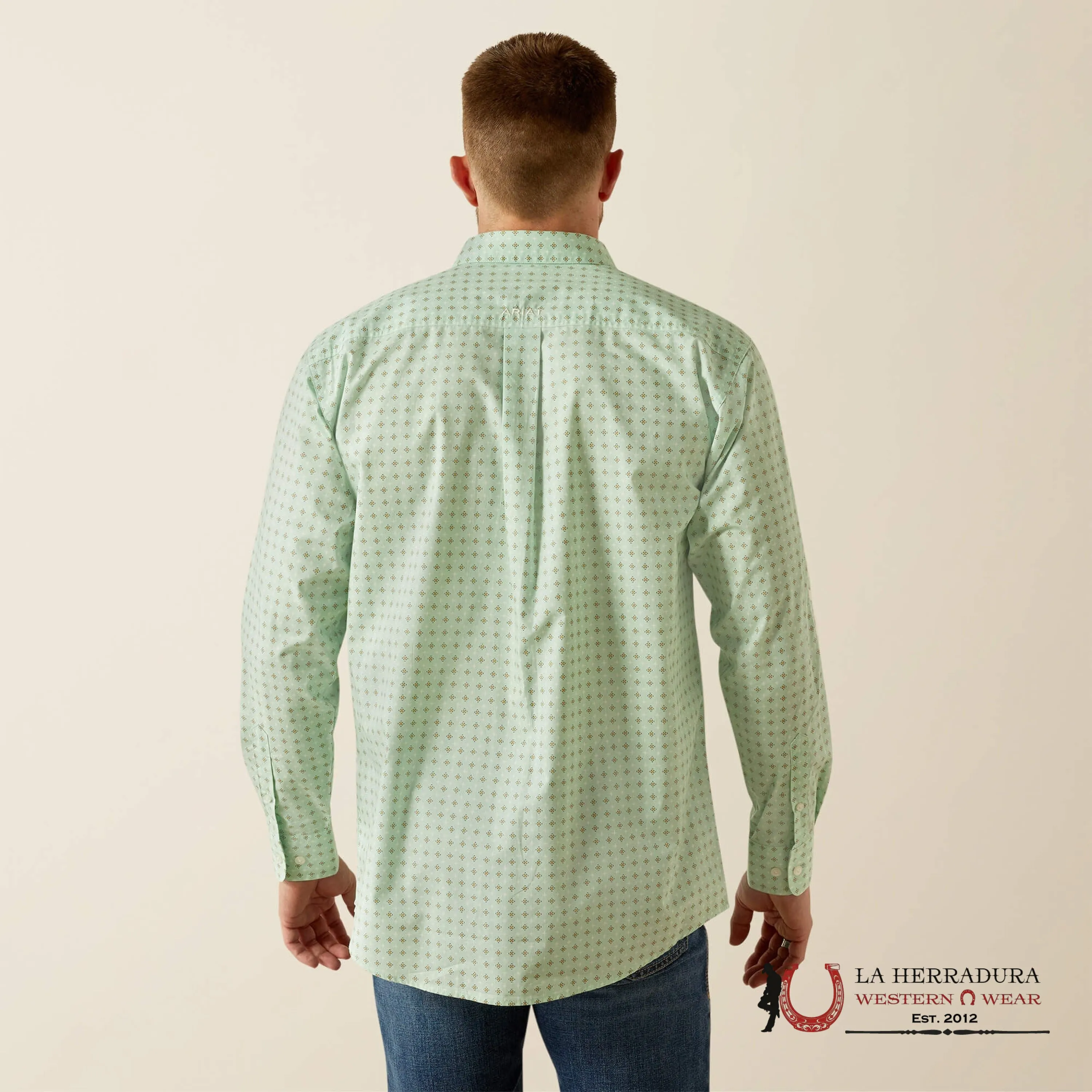 ARIAT TEAM PIERSON LONG SLEEVE SHIRT LIGHT GREEN/WHITE CLASSIC FIT - 4733