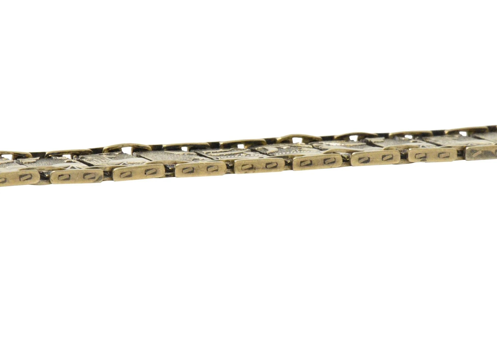 Art Nouveau 9 Karat Gold Asian Scenic Panel Link Bracelet