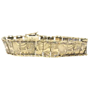Art Nouveau 9 Karat Gold Asian Scenic Panel Link Bracelet