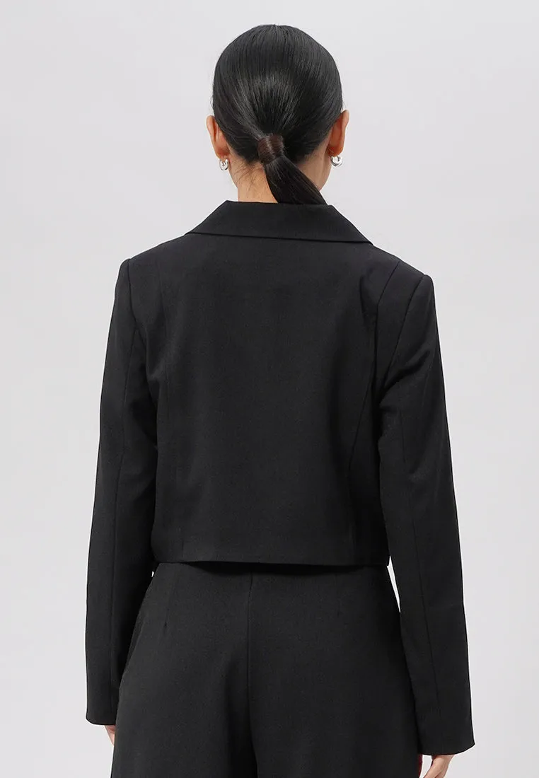 Asymmetrical Long Sleeve Crop Blazer