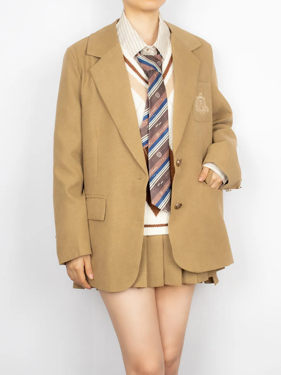 Badge Blazer & Shirt & & Vest & Skirt & Tie Five Piece Set