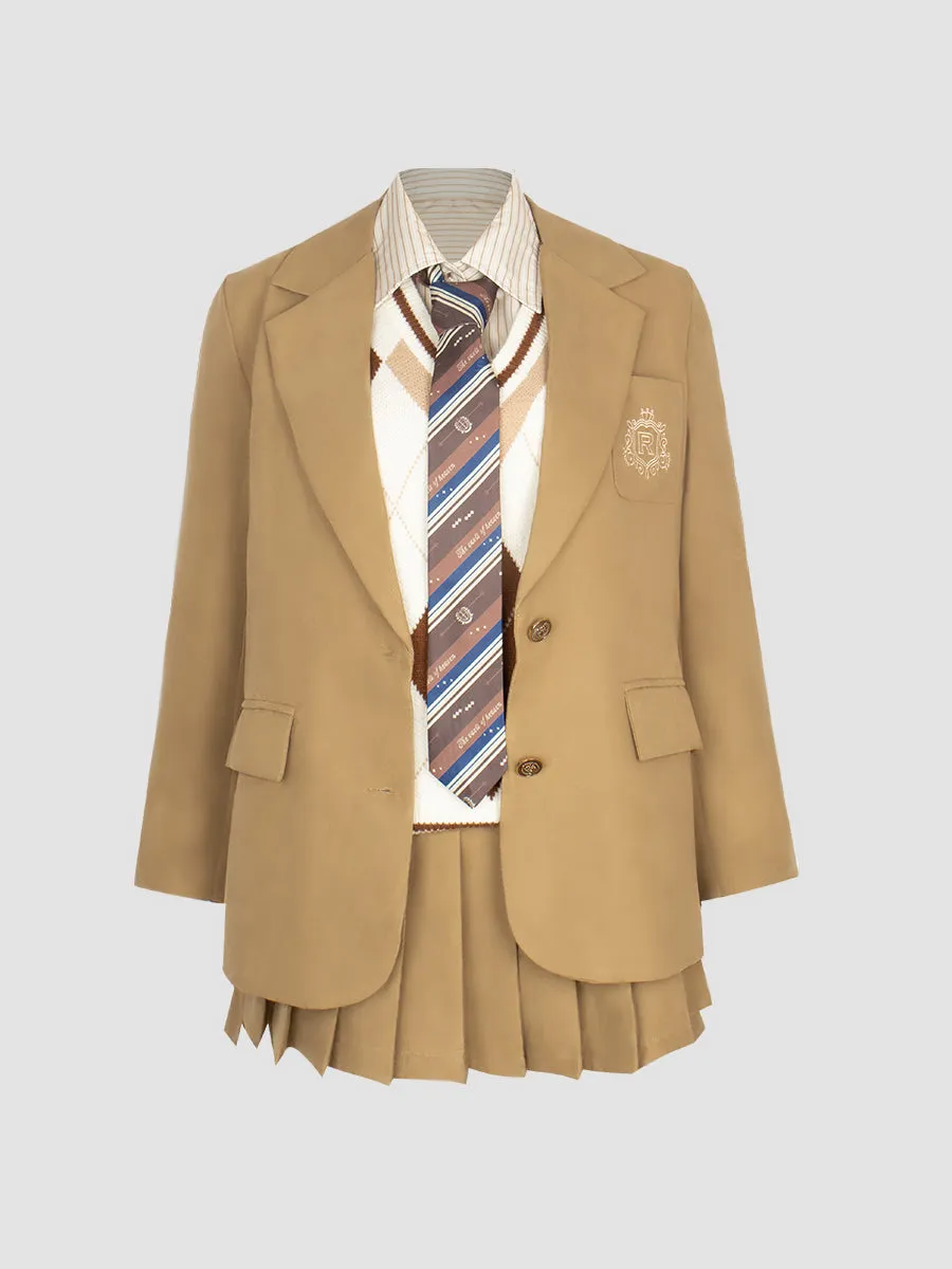 Badge Blazer & Shirt & & Vest & Skirt & Tie Five Piece Set