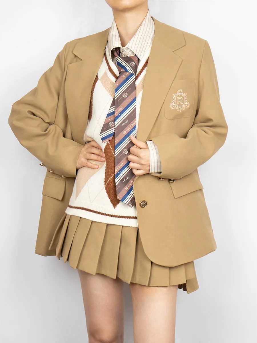 Badge Blazer & Shirt & & Vest & Skirt & Tie Five Piece Set