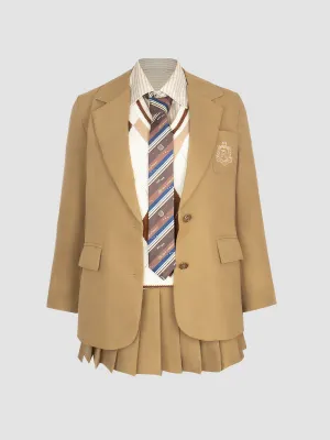 Badge Blazer & Shirt & & Vest & Skirt & Tie Five Piece Set