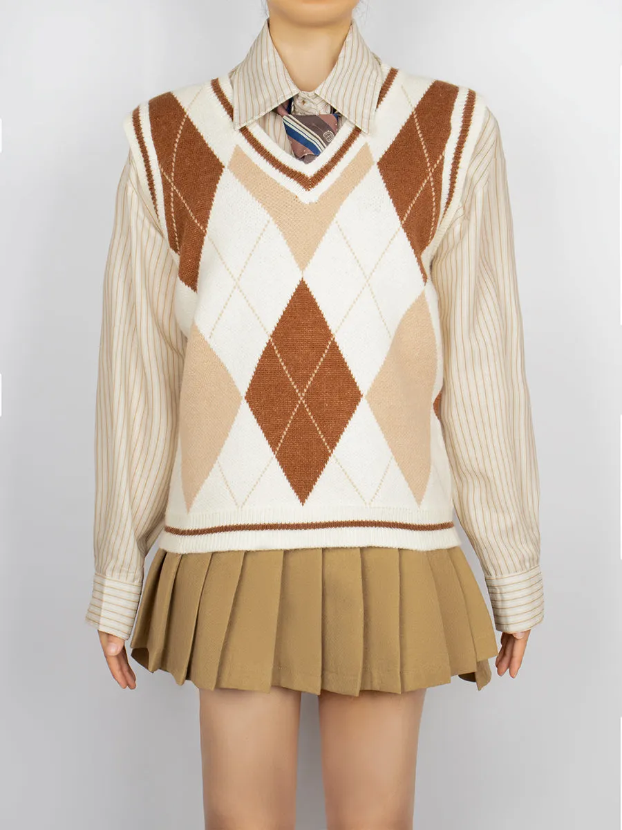 Badge Blazer & Shirt & & Vest & Skirt & Tie Five Piece Set
