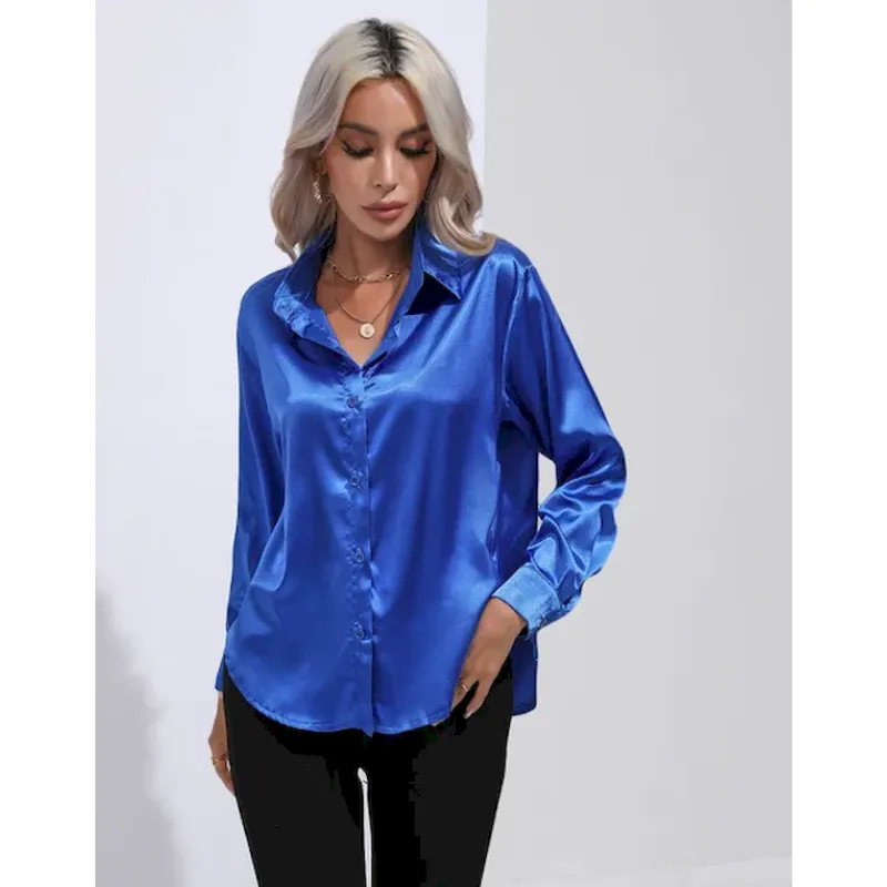 Bellamy | Women's Glossy Button-Up Shirt | Long Sleeve