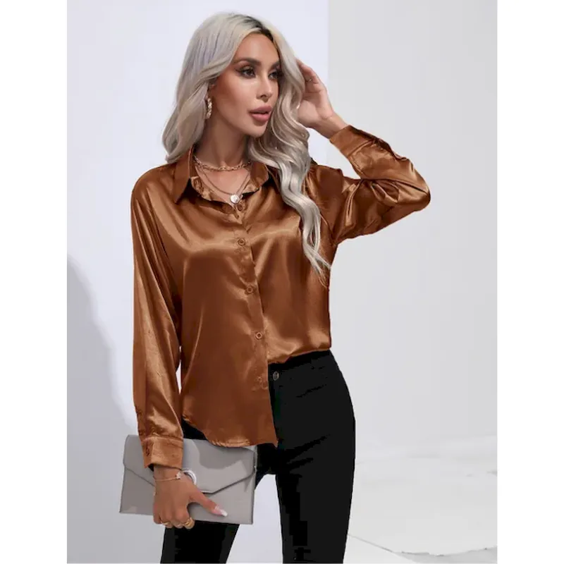 Bellamy | Women's Glossy Button-Up Shirt | Long Sleeve