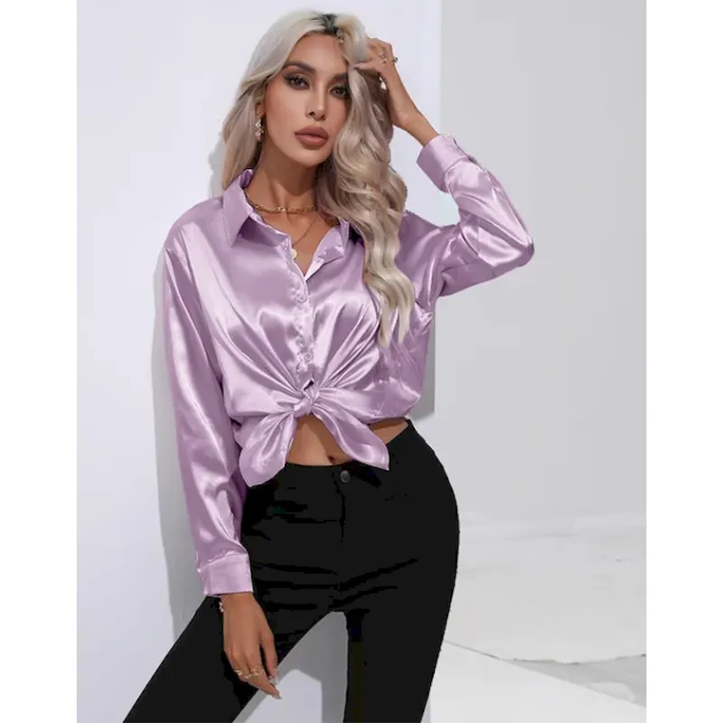Bellamy | Women's Glossy Button-Up Shirt | Long Sleeve