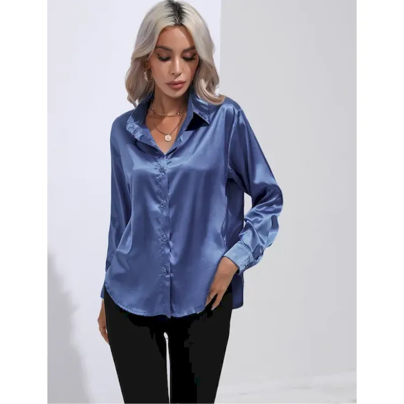 Bellamy | Women's Glossy Button-Up Shirt | Long Sleeve