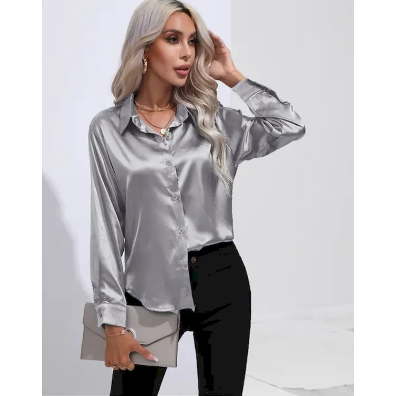 Bellamy | Women's Glossy Button-Up Shirt | Long Sleeve