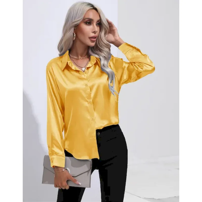 Bellamy | Women's Glossy Button-Up Shirt | Long Sleeve