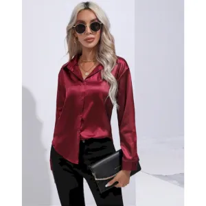 Bellamy | Women's Glossy Button-Up Shirt | Long Sleeve