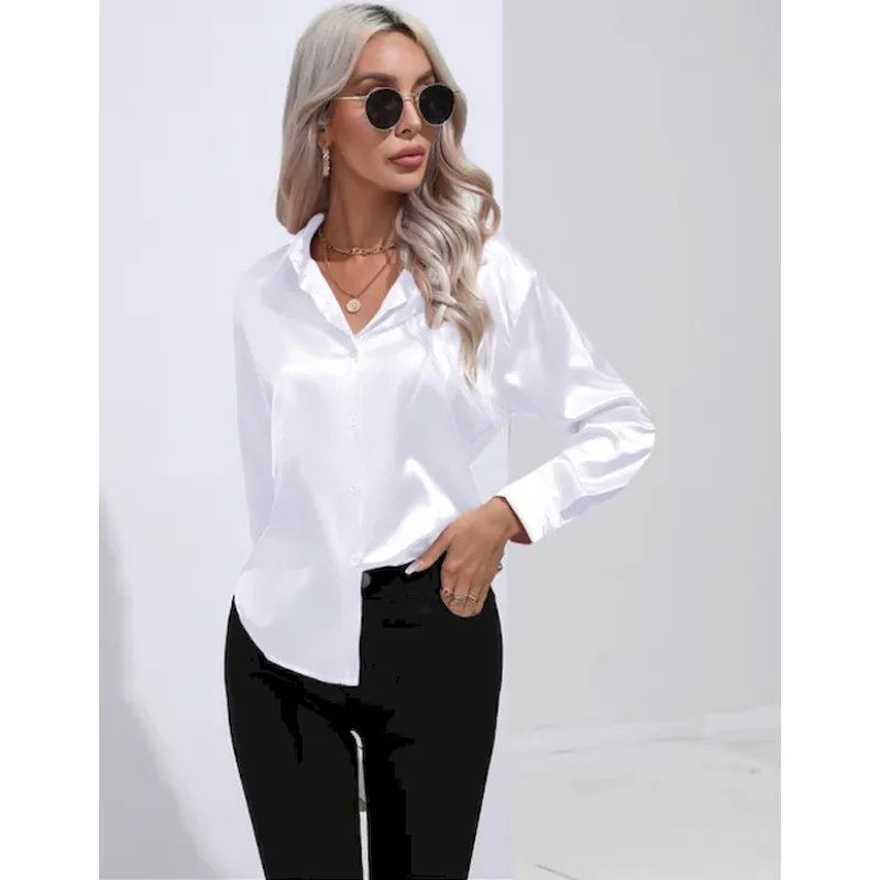 Bellamy | Women's Glossy Button-Up Shirt | Long Sleeve