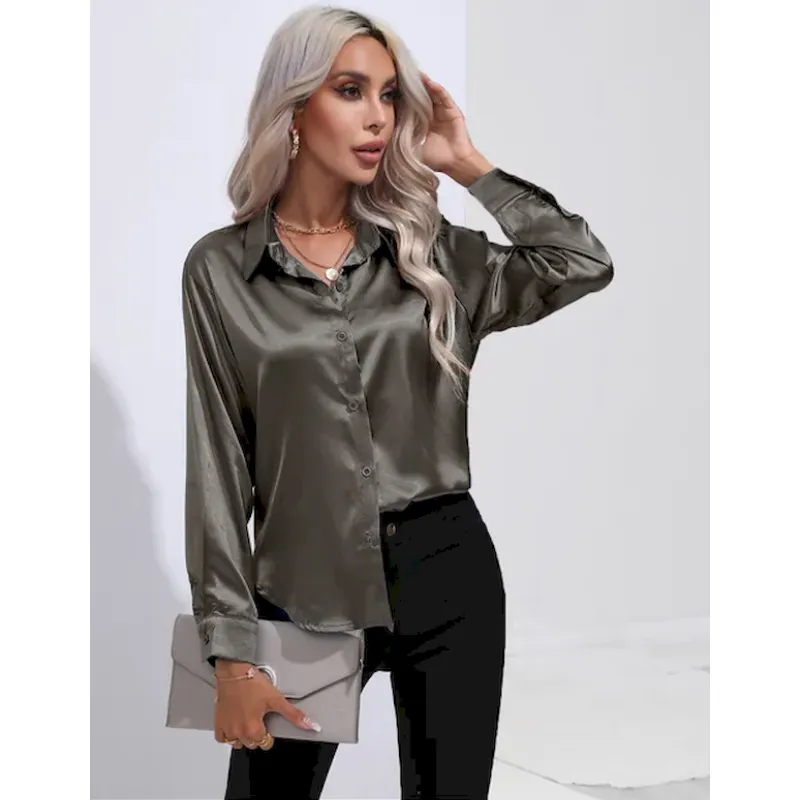Bellamy | Women's Glossy Button-Up Shirt | Long Sleeve