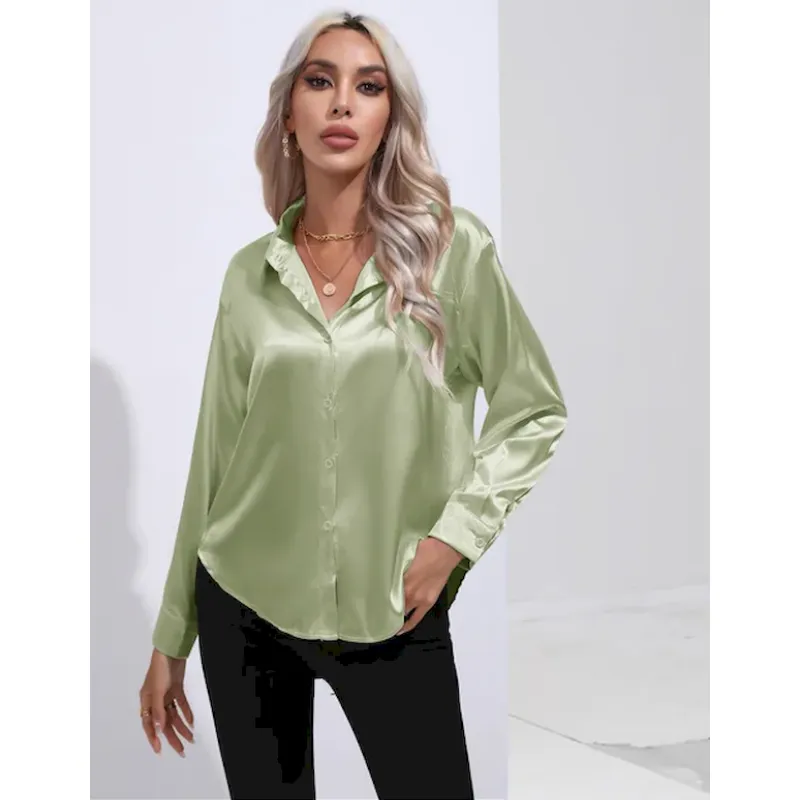 Bellamy | Women's Glossy Button-Up Shirt | Long Sleeve