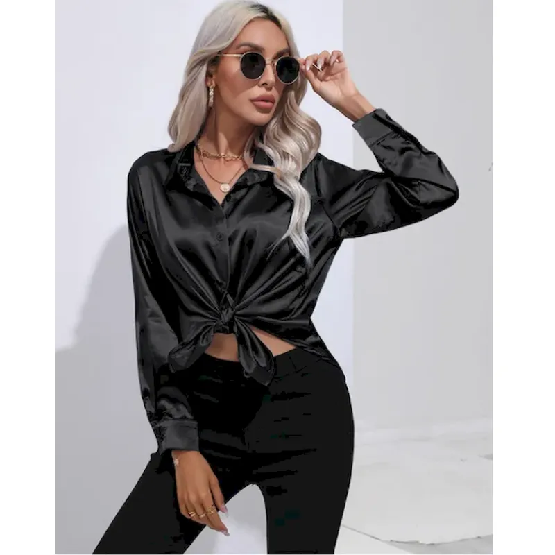 Bellamy | Women's Glossy Button-Up Shirt | Long Sleeve
