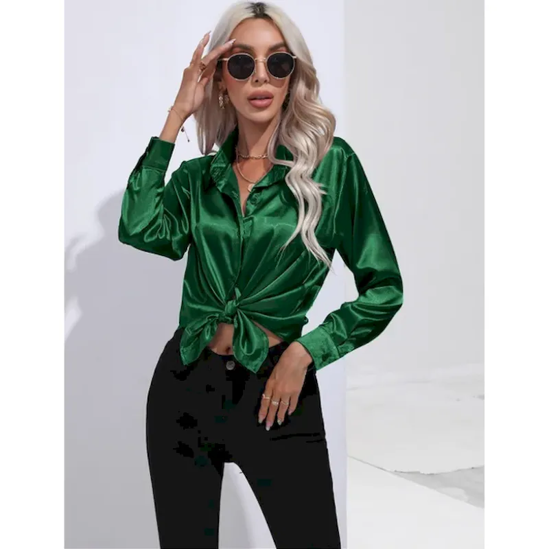 Bellamy | Women's Glossy Button-Up Shirt | Long Sleeve