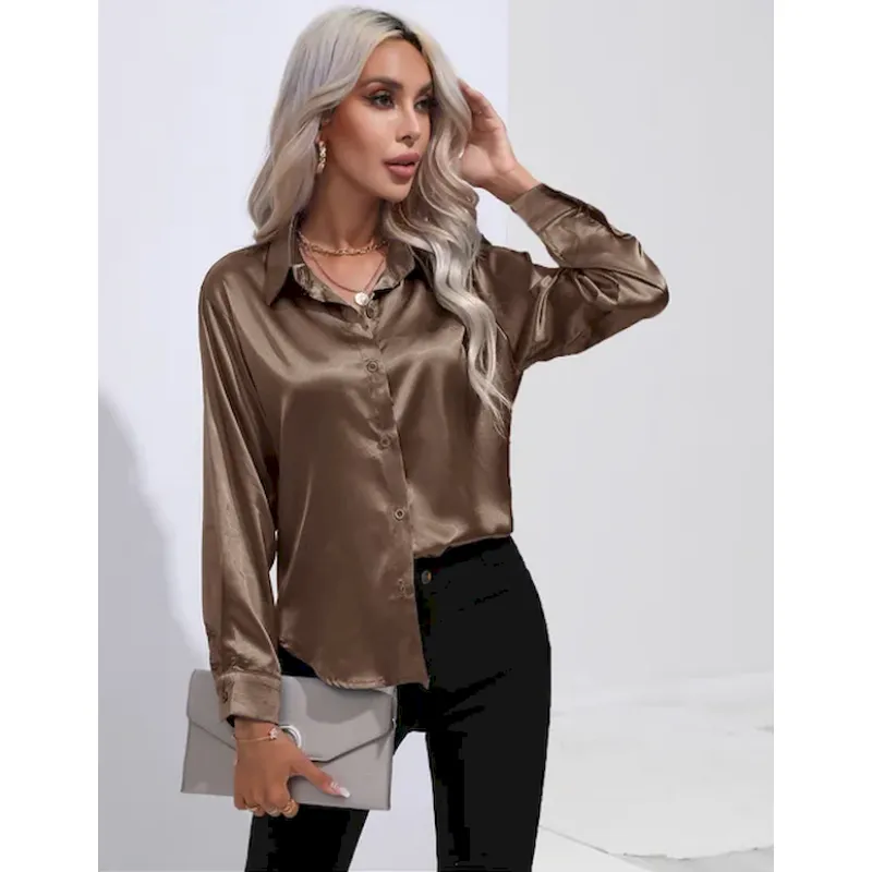 Bellamy | Women's Glossy Button-Up Shirt | Long Sleeve