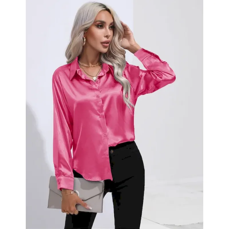 Bellamy | Women's Glossy Button-Up Shirt | Long Sleeve